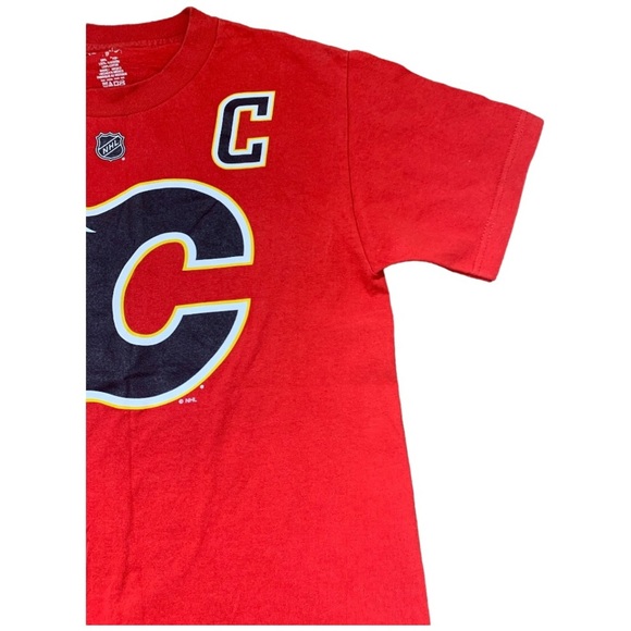 REEBOK NHL OFFICIAL CALGARY FLAMES Giordano Print Tee W Cap Sleeves Red Boys 12Y - Picture 4 of 8